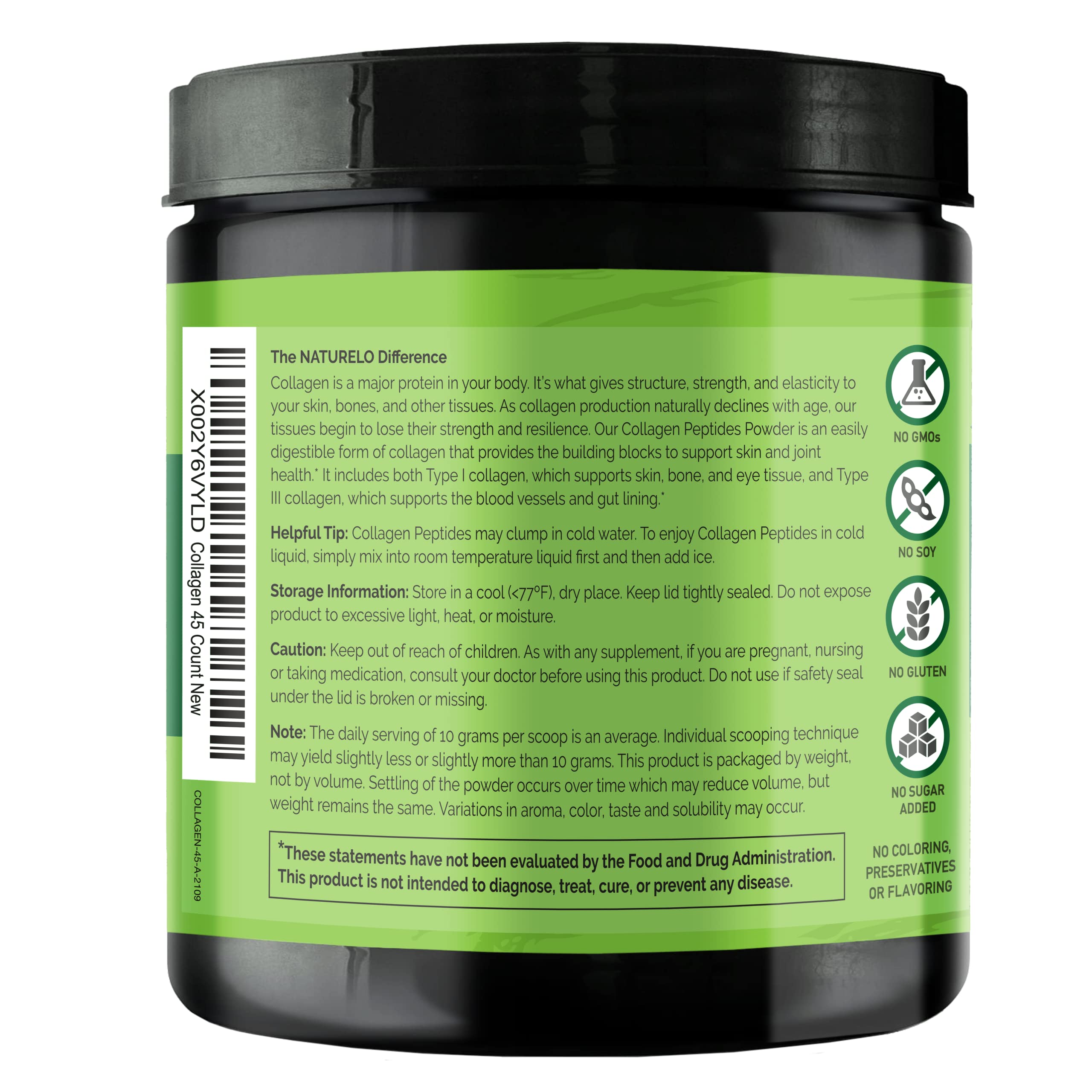 Naturelo Collagen Peptide Powder 16oz tub