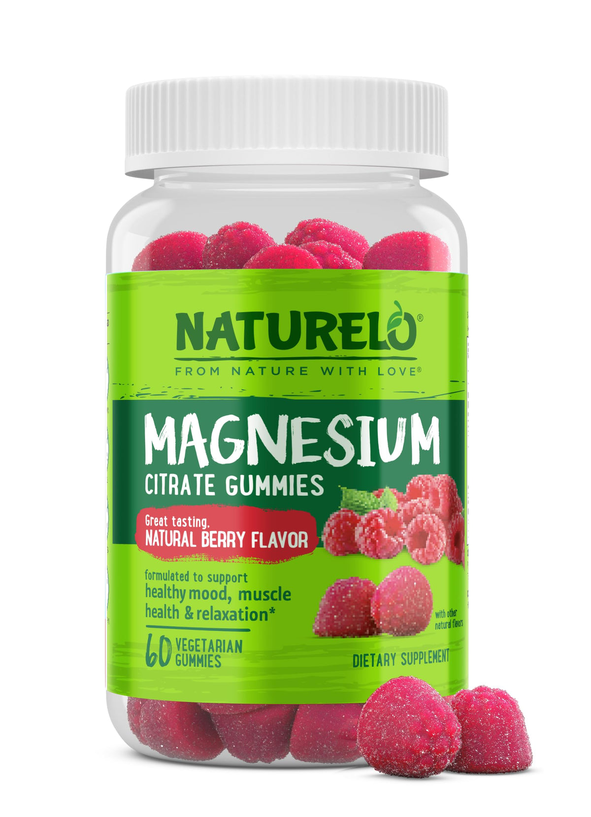NATURELO Magnesium Citrate Gummies bottle with 60 vegetarian gummies