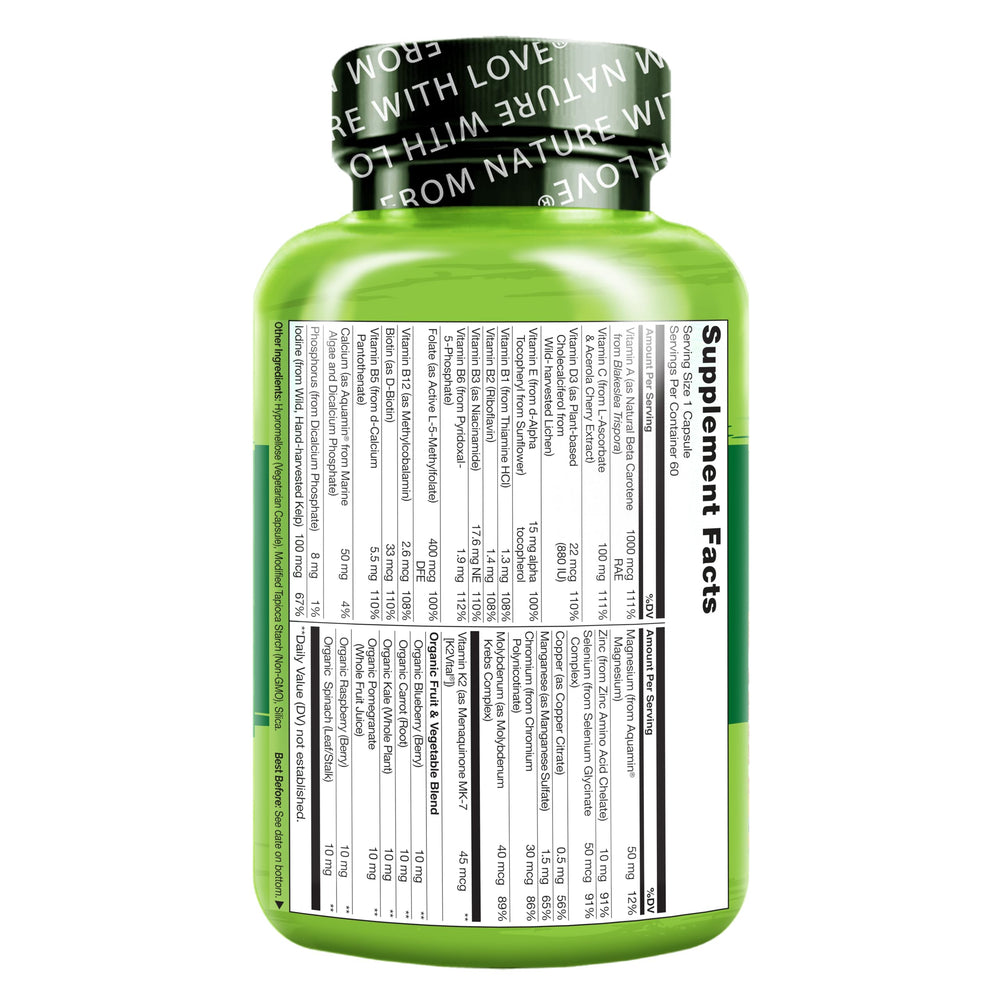 Label highlights vegan, non-GMO, soy-free, gluten-free attributes