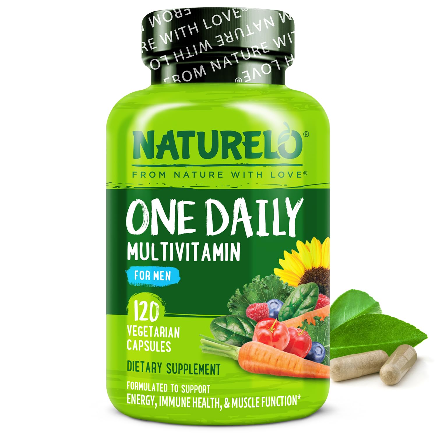NATURELO Mens Multivitamins bottle and capsules hero image