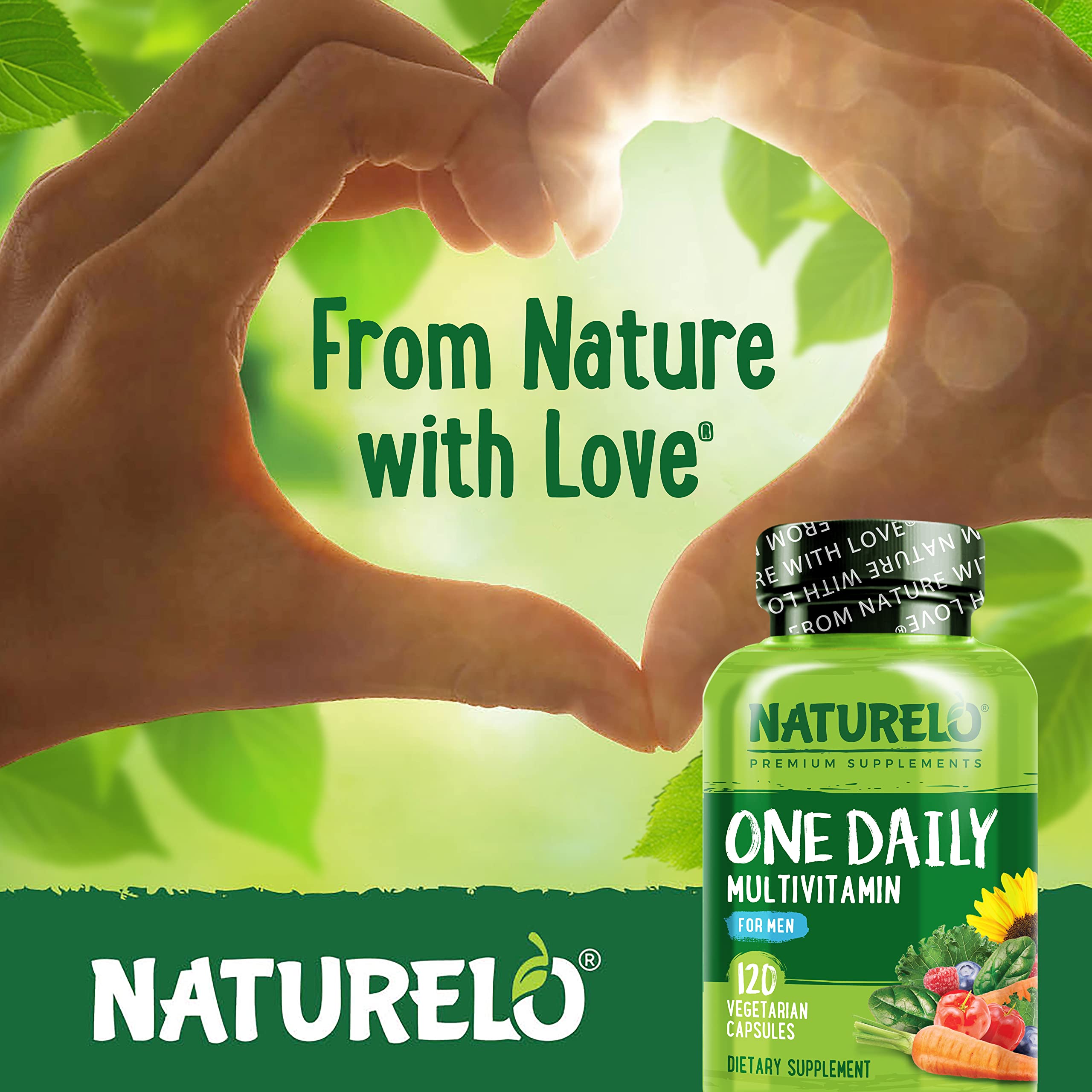 Packaging of NATURELO Mens Multivitamins with 120 vegetarian capsules