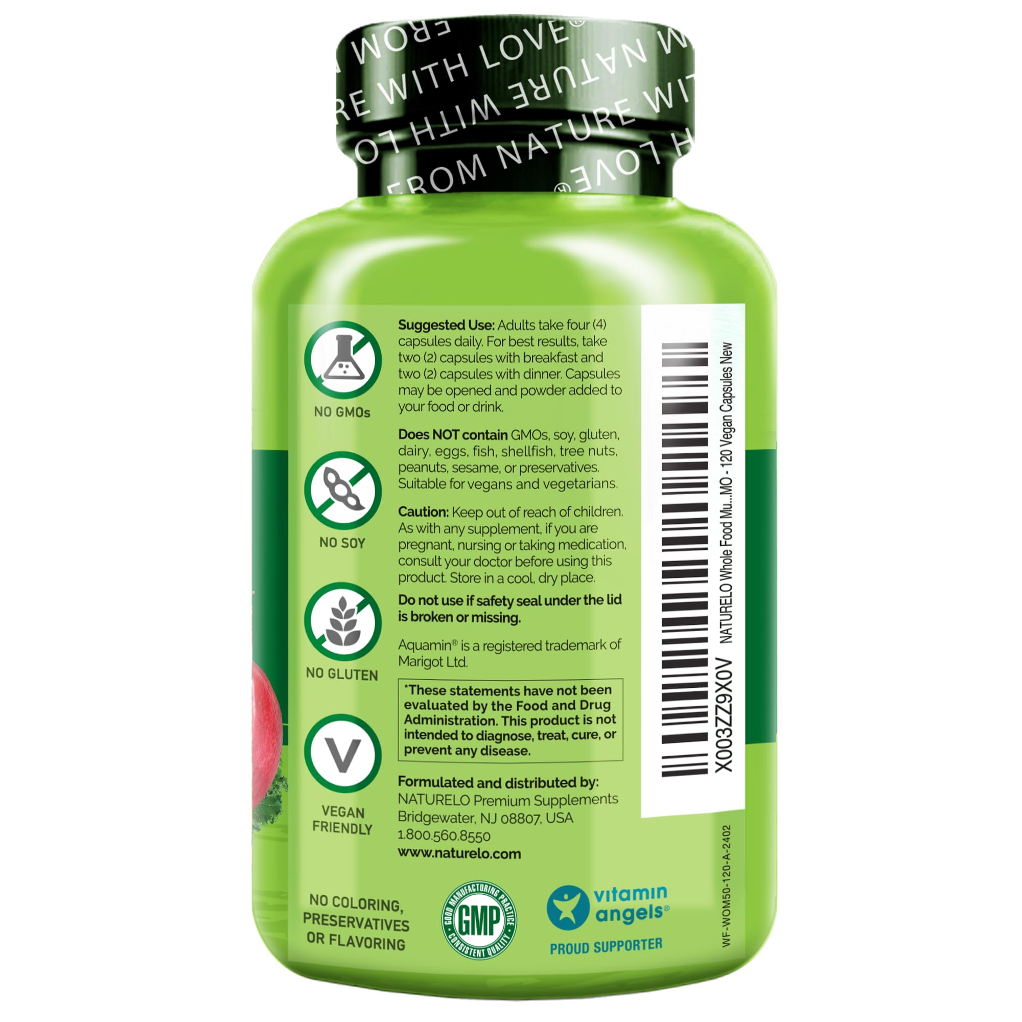 Packaging and labeling for Naturelo Iron Free women 50+ multivitamin