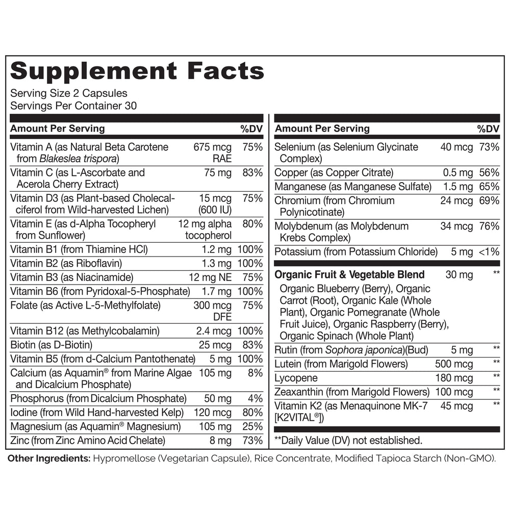 Graphic showing plant-based ingredients used in the multivitamin