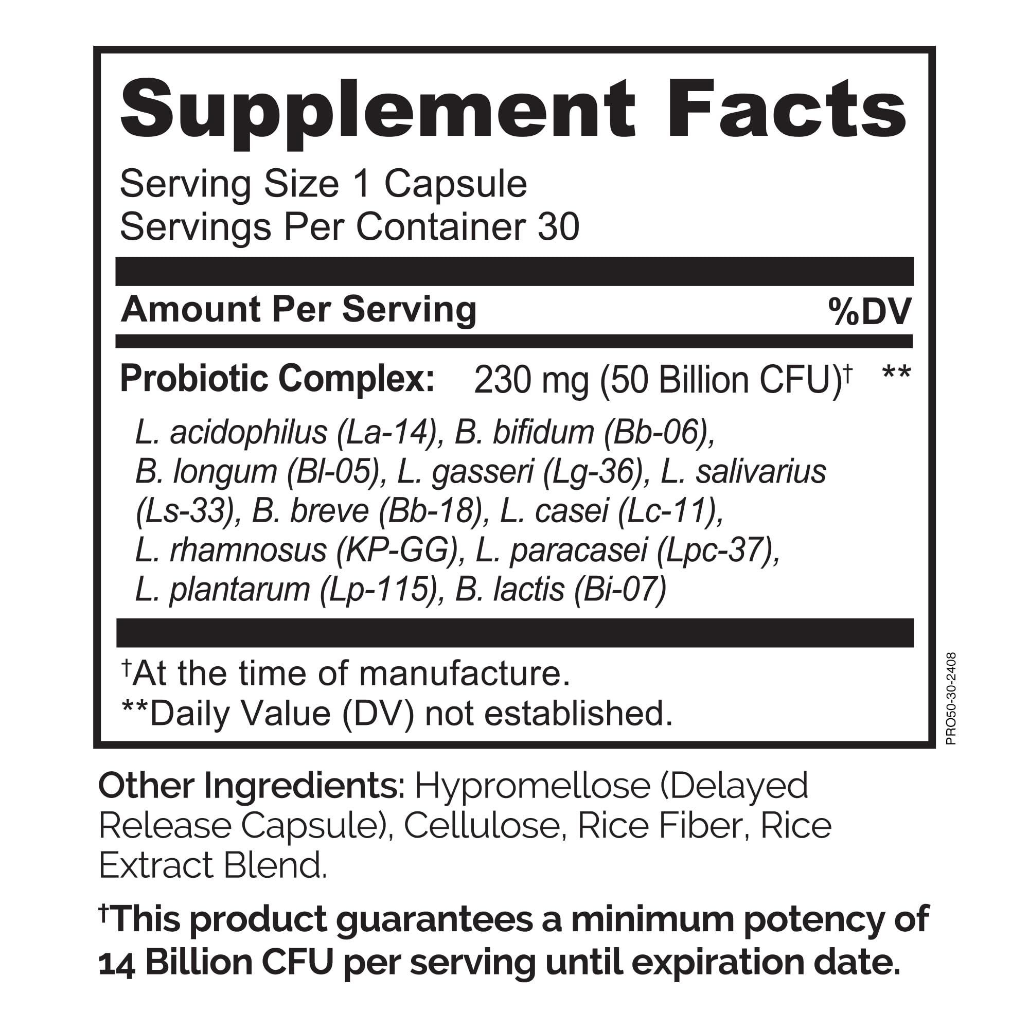Front view of Naturelo Probiotics 30 vegetarian capsules