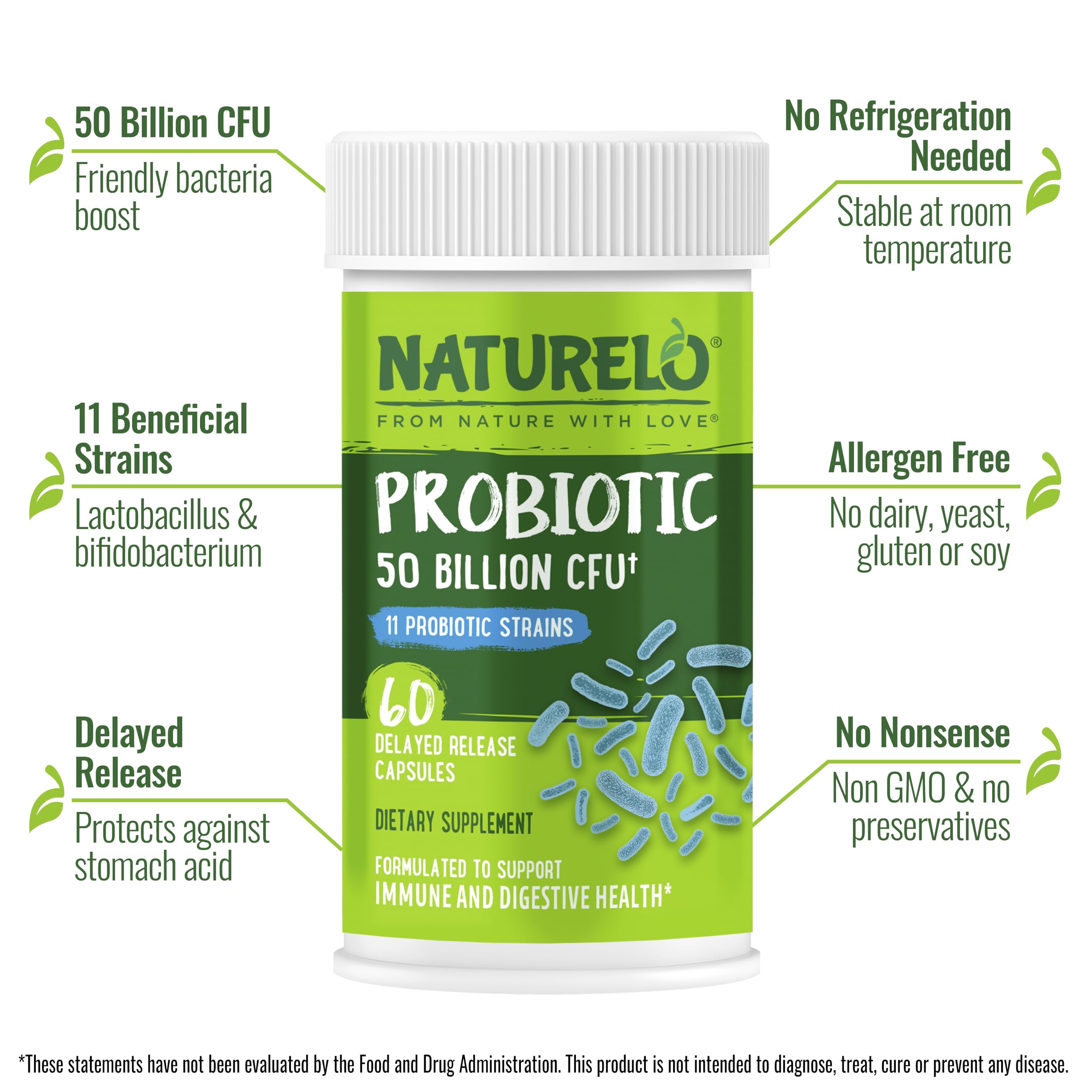 Bottle of NATURELO Probiotics 60 vegetarian capsules