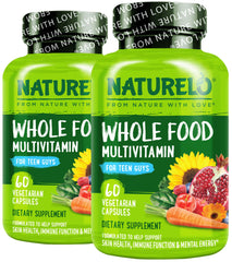 Front view of NATURELO Teen Multivitamin pack with two bottles
