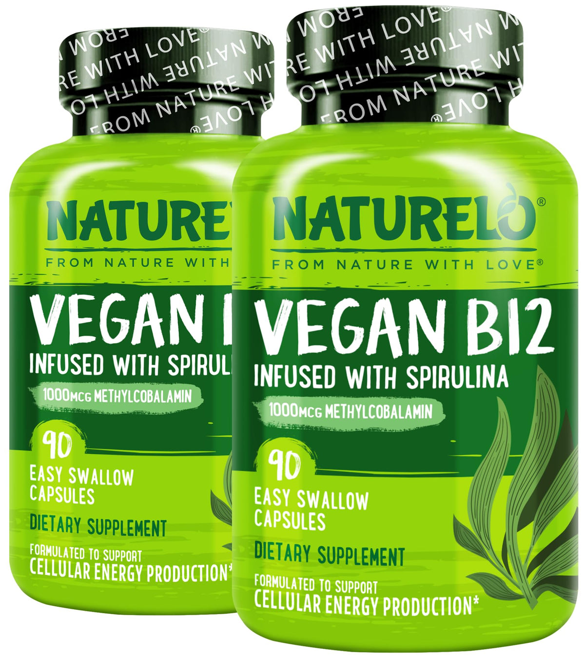 Naturelo Vegan B12 1000 mcg methylcobalamin with organic spirulina - front view