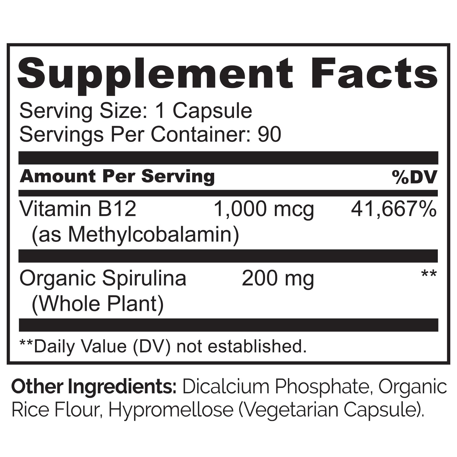Supplement facts showing 1000 mcg methylcobalamin