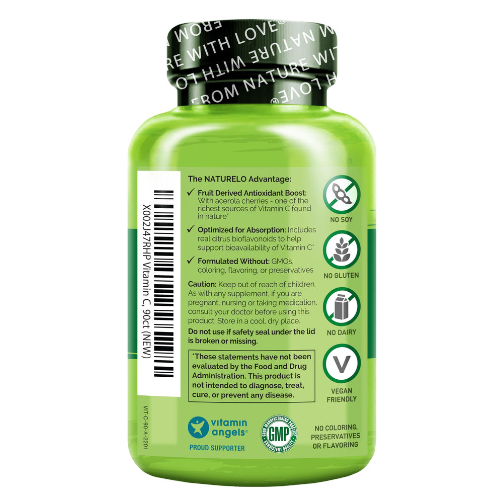 Bottle showing 500 mg Vitamin C per capsule