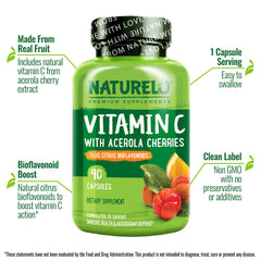 Close-up of vegan Vitamin C supplement label showing 500 mg per capsule
