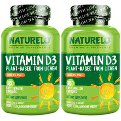Bottle of Naturelo Vitamin D3 5000 IU plant-based from lichen