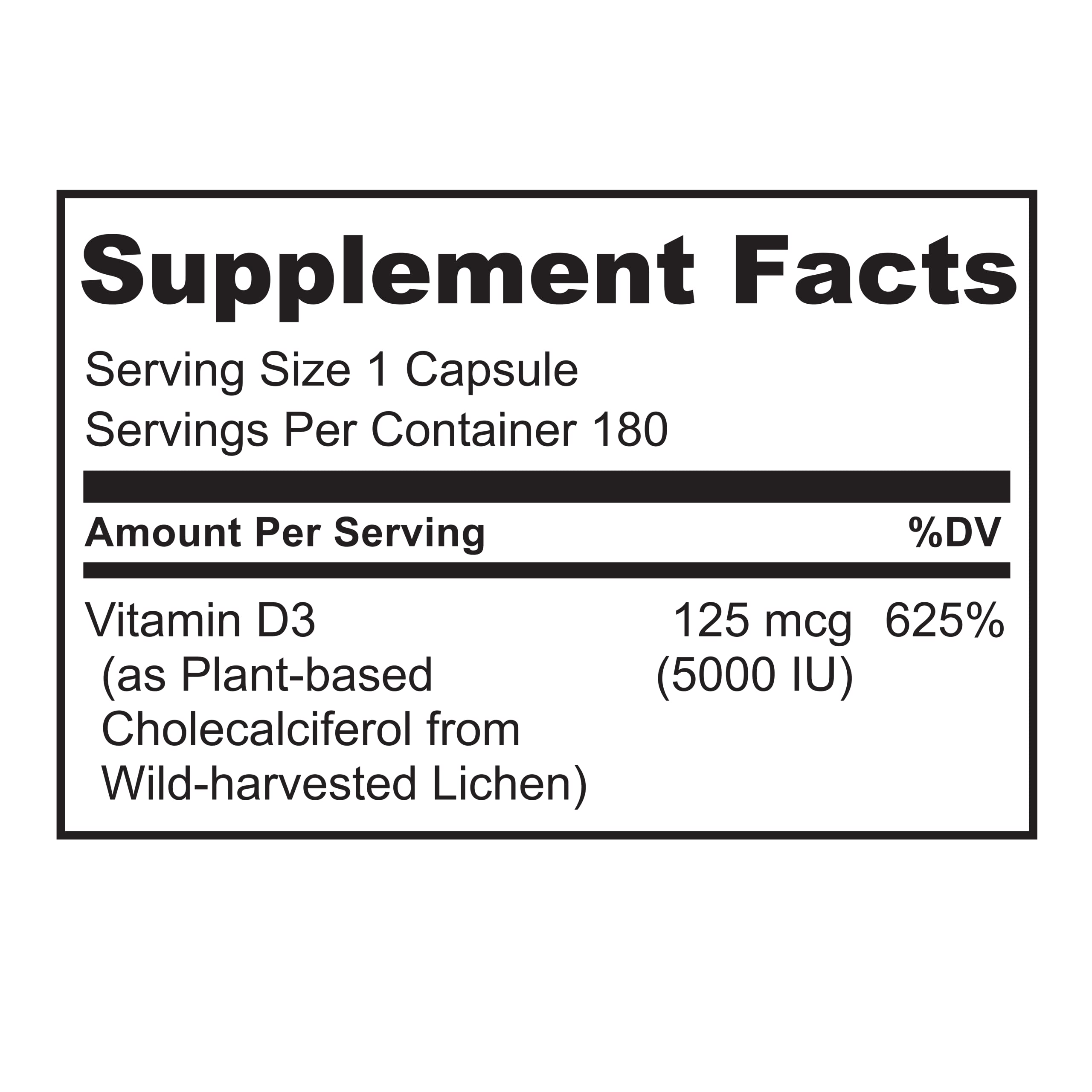 Naturelo Vitamin D3 5000 IU ingredients panel