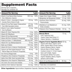 Illustration of hyaluronic acid, glutathione, and grape seed highlights in Beauty Blend
