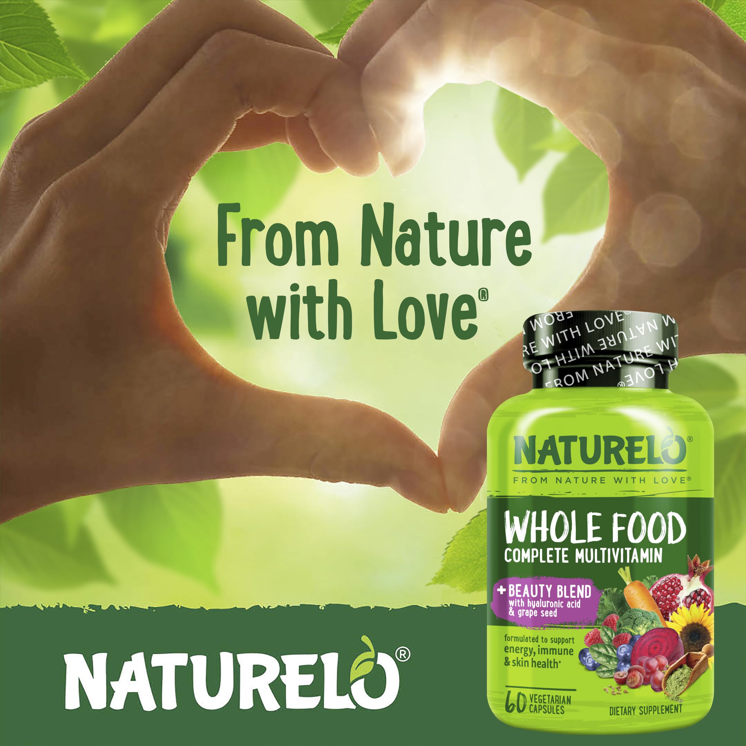 Non-GMO vegan-friendly supplement label with no preservatives or artificial colors