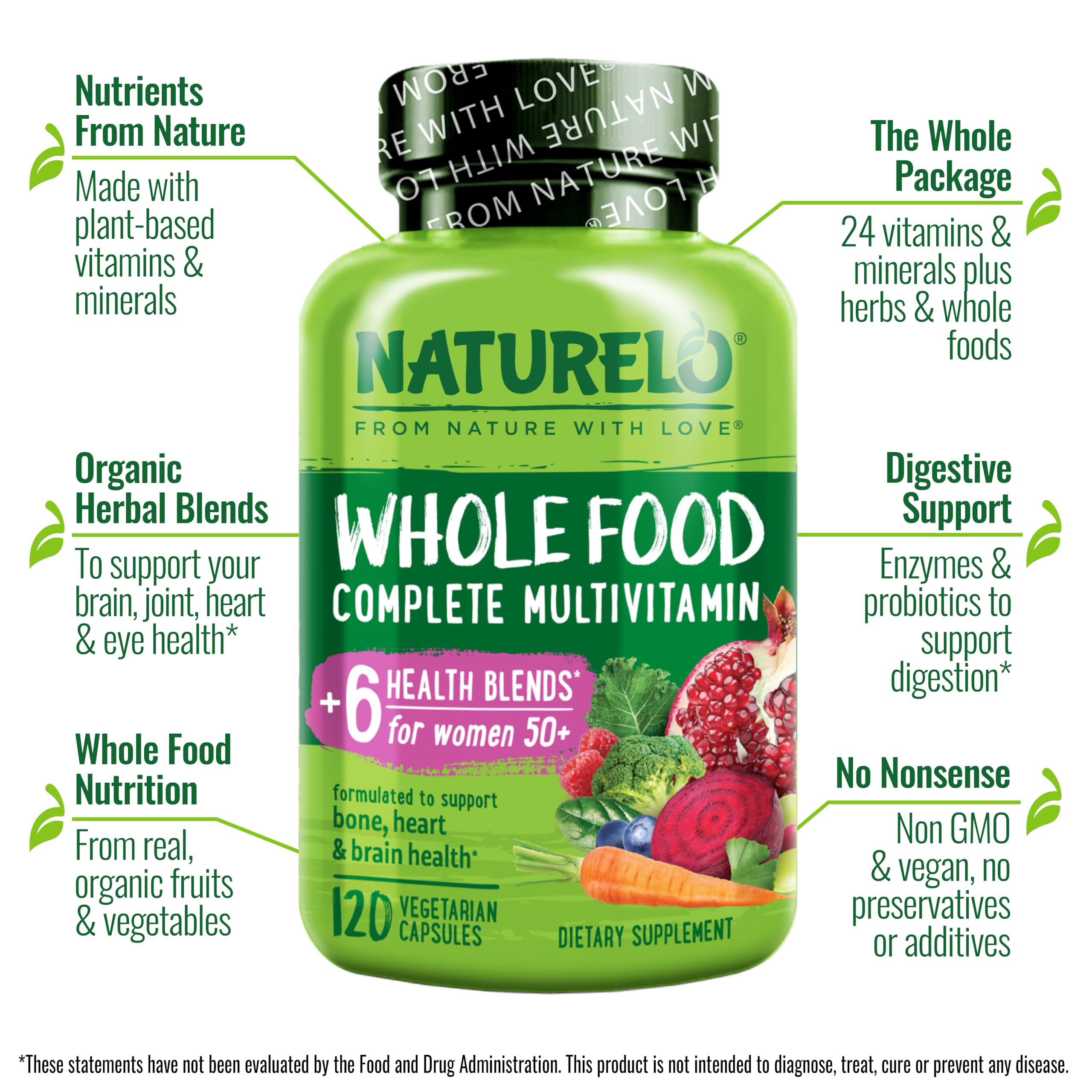 Naturelo bottle showing 120 vegan capsules