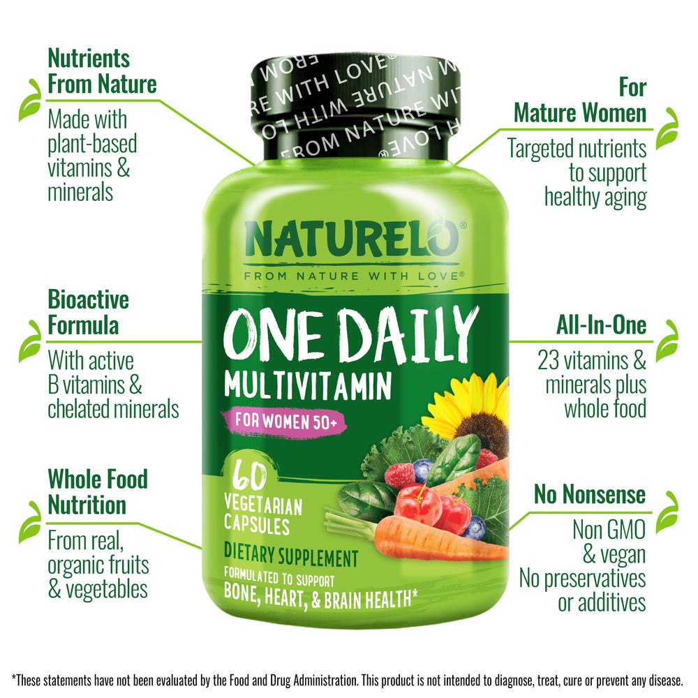 Plant-based vitamins and minerals in Naturelo for women 50+