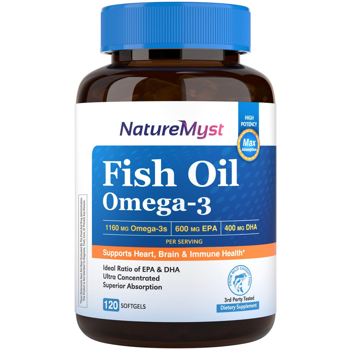 NatureMyst Omega-3 Fish Oil bottle with label