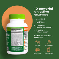 Close-up of DigestWise label highlighting 10 vegan enzymes
