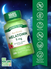 Vegan, non-GMO, gluten-free icons for Nature's Truth melatonin