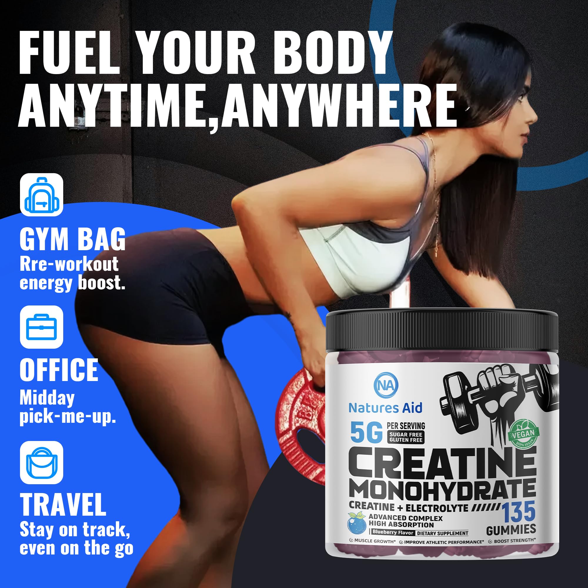 Natures Aid creatine gummy NSF-certified badge on bottle