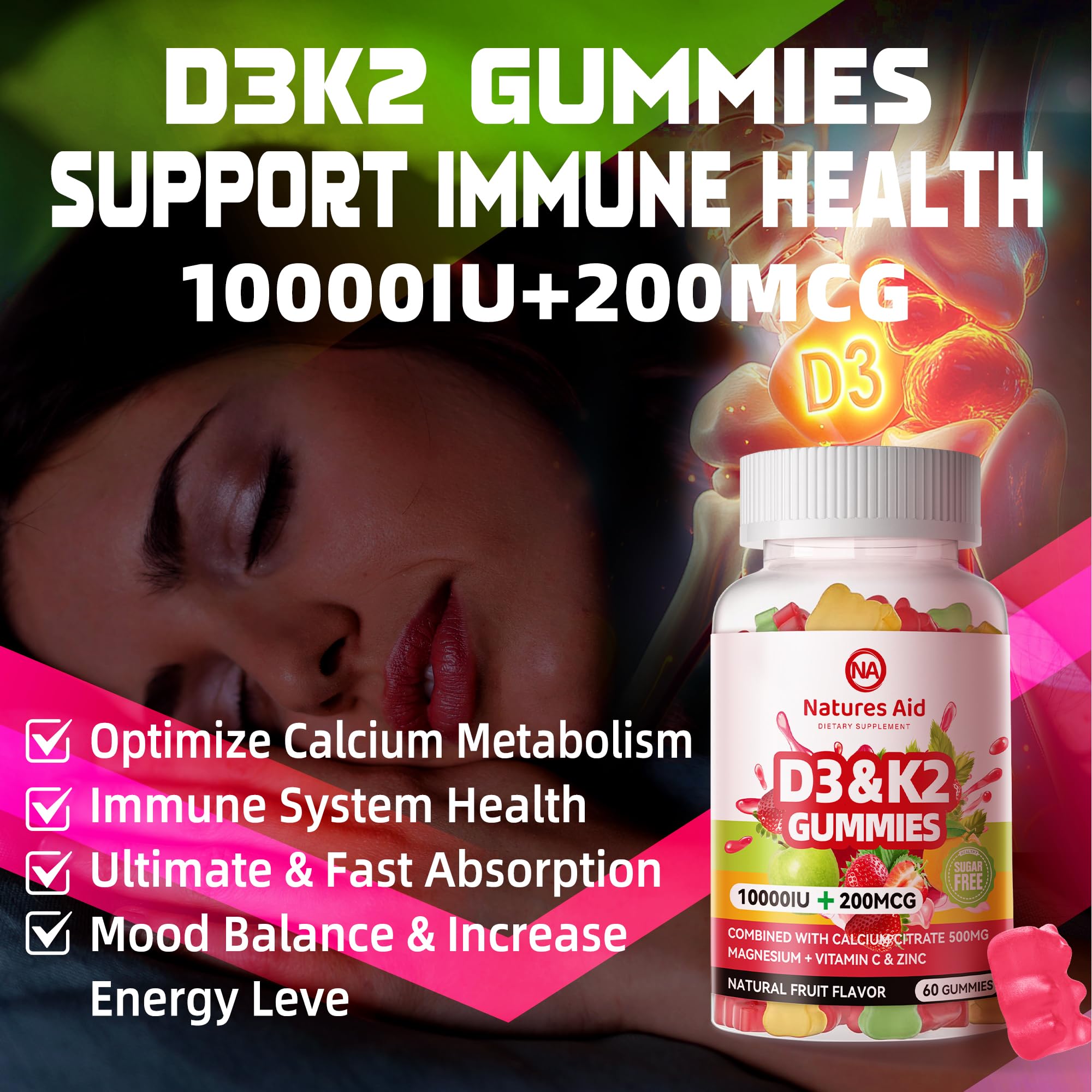 Vegan D3K2 gummies with zinc and peach flavor