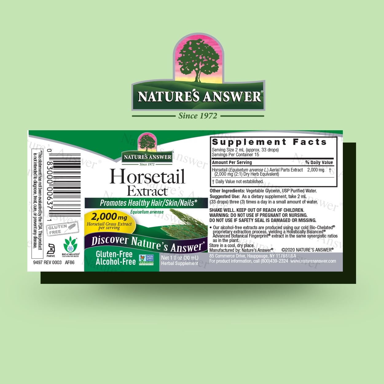 Nature's Answer alcohol-free formula label signals clean, versatile supplement for daily routines.