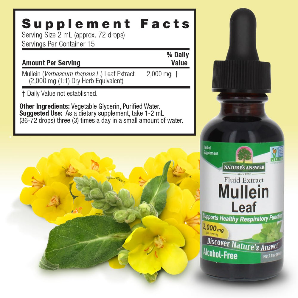Nature's Answer Mullein Leaf Extract bottle on white background