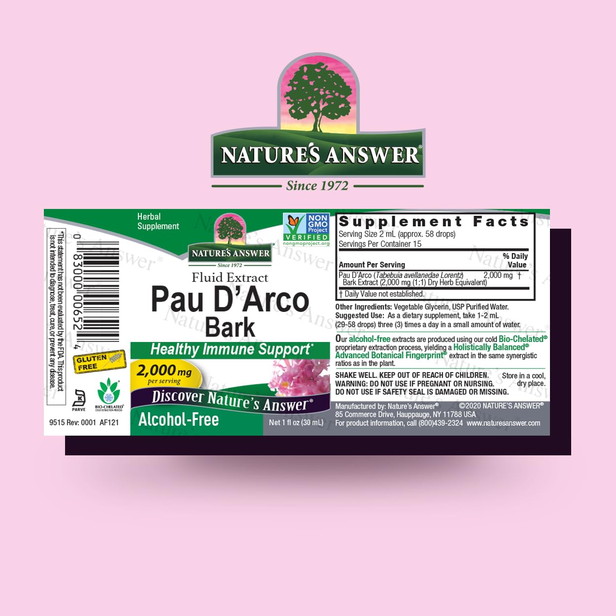 PAU D'Arco Inner Bark 1oz extract label close-up
