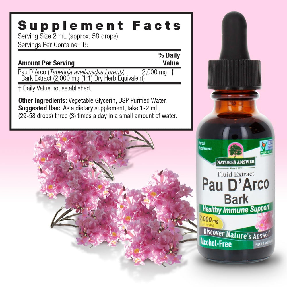PAU D'Arco Inner Bark 1oz extract bottle and packaging