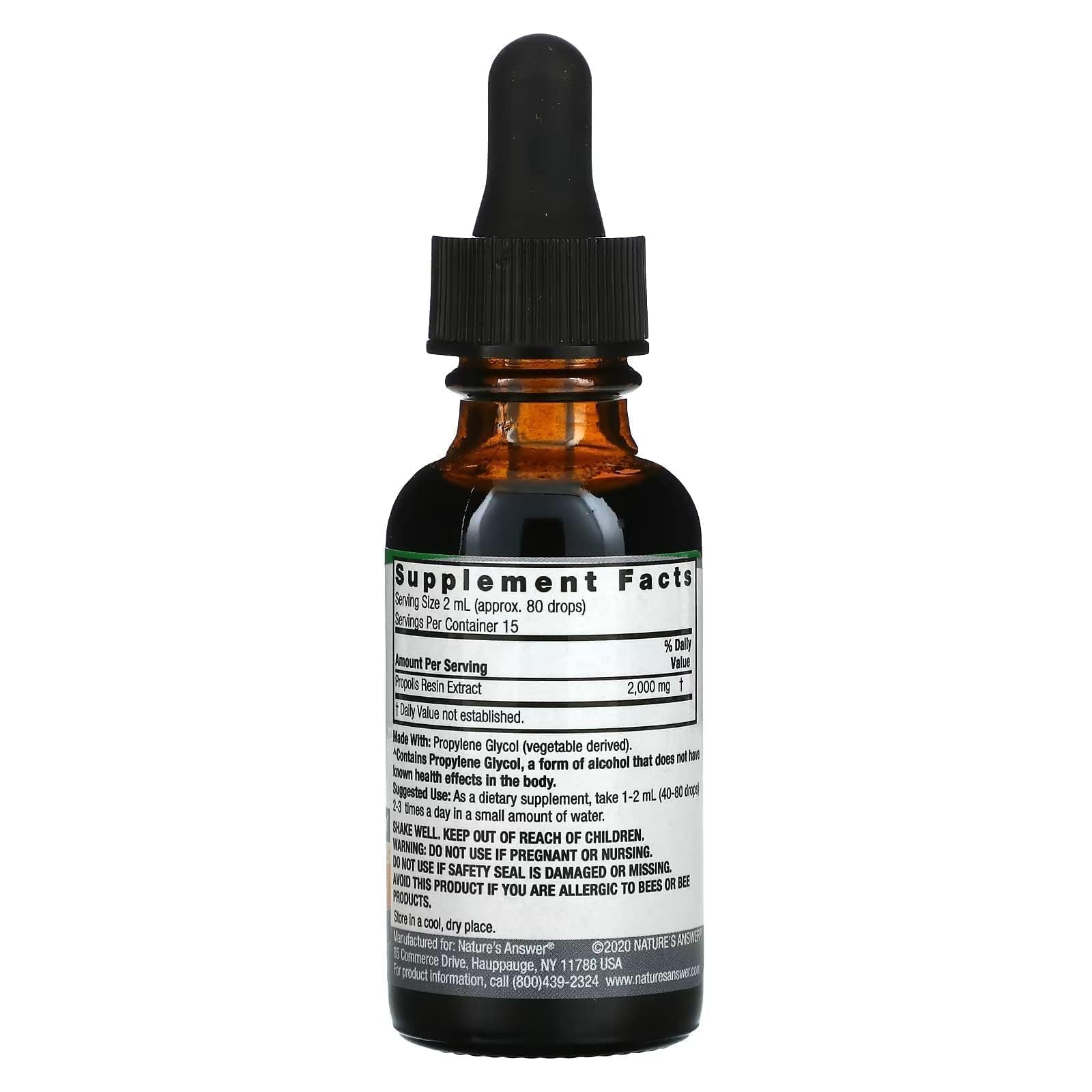 Nature's Answer Propolis Resin Extract bottle - back label