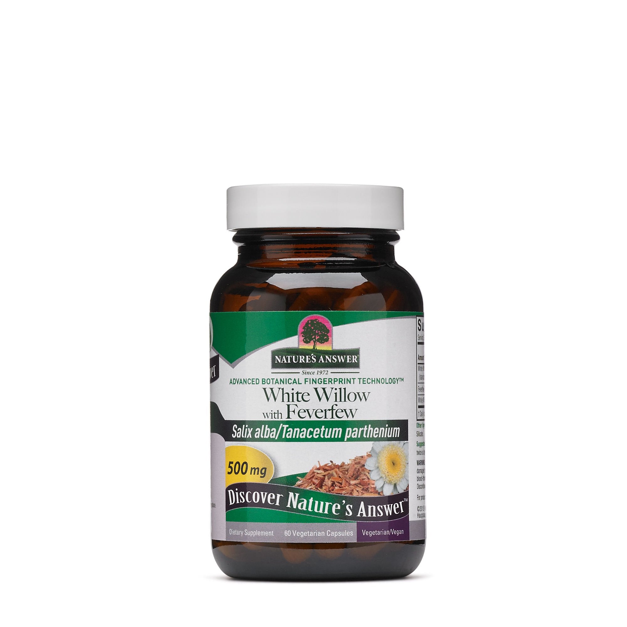 Nature's Answer White Willow with Feverfew 500mg capsules bottle front view