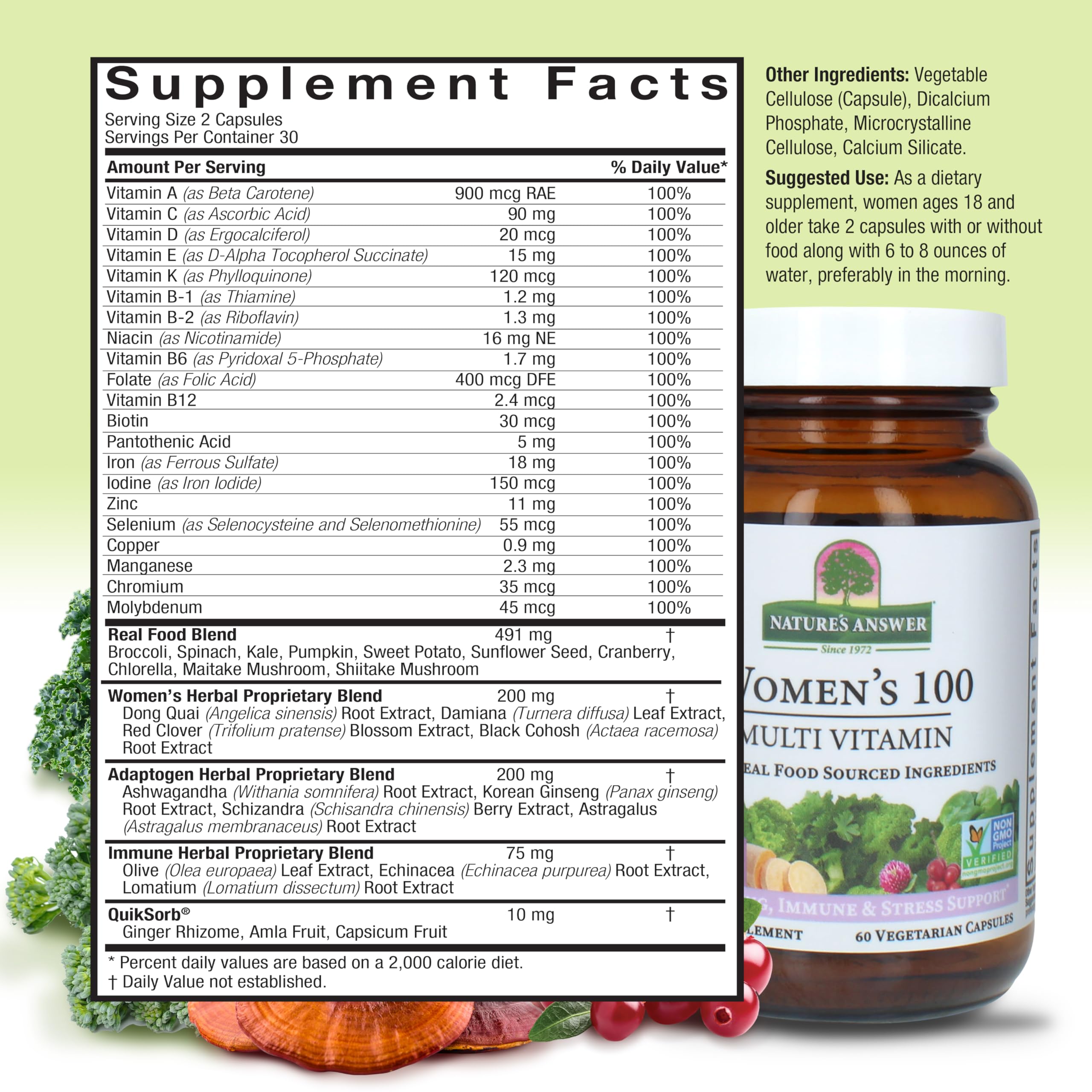 Whole-food blend ingredients: broccoli, spinach, kale