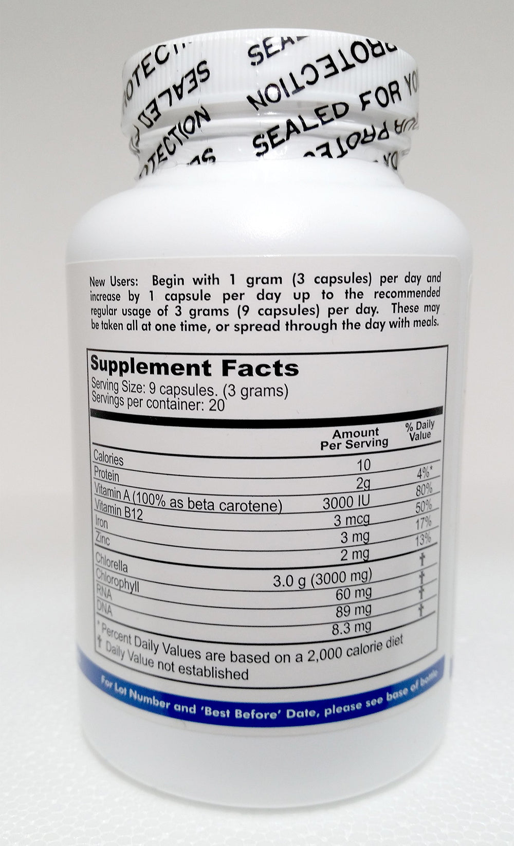 Chlorella supplement capsules close-up