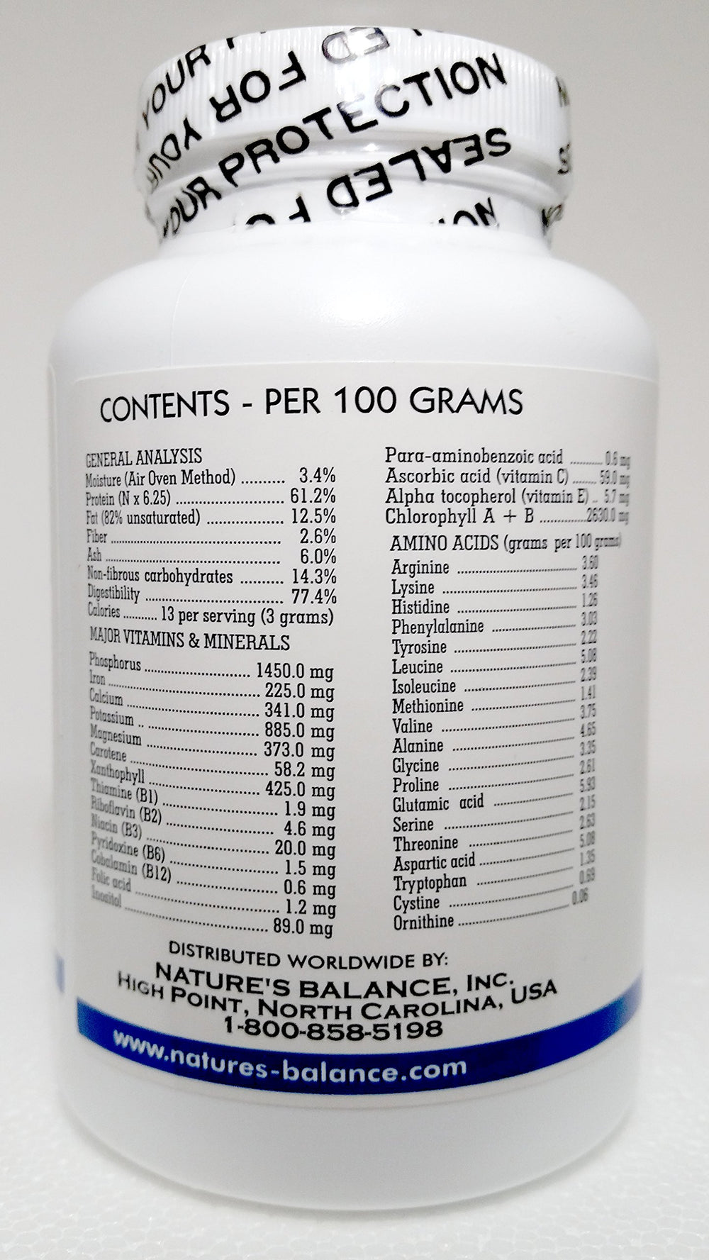 Nature's Balance Chlorella bottle and label