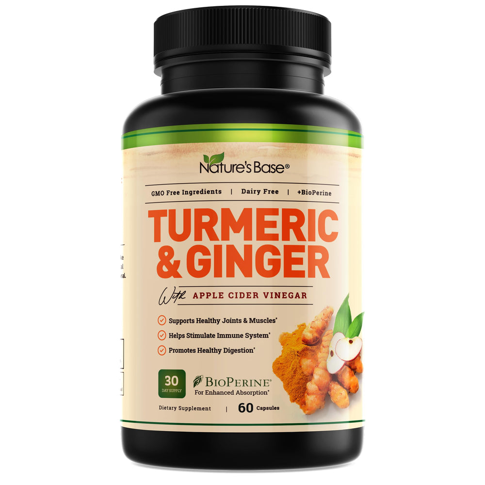 Nature's Base Turmeric & Ginger supplement bottle, 60 capsules