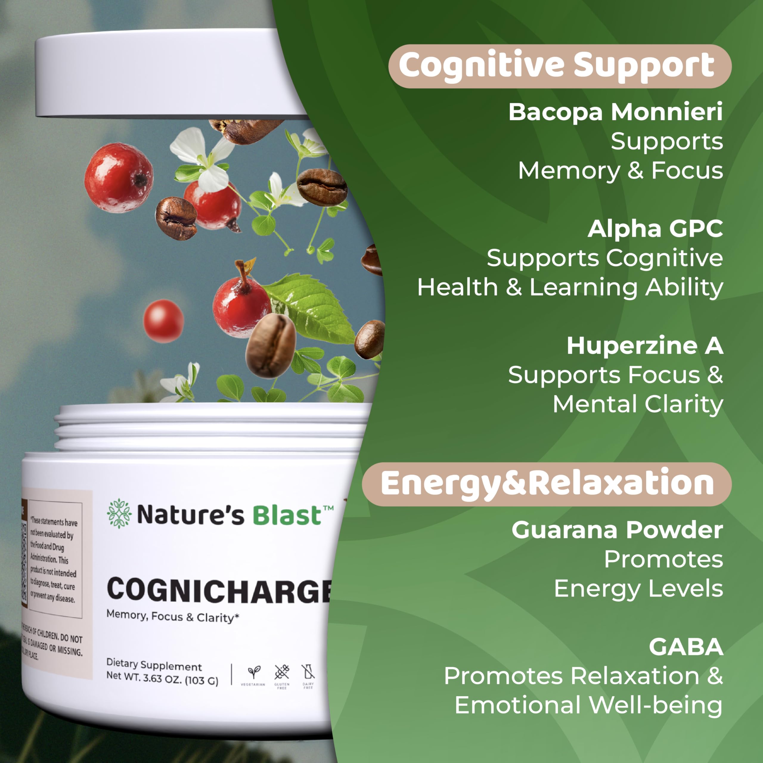 Guarana powder ingredient in CogniCharge