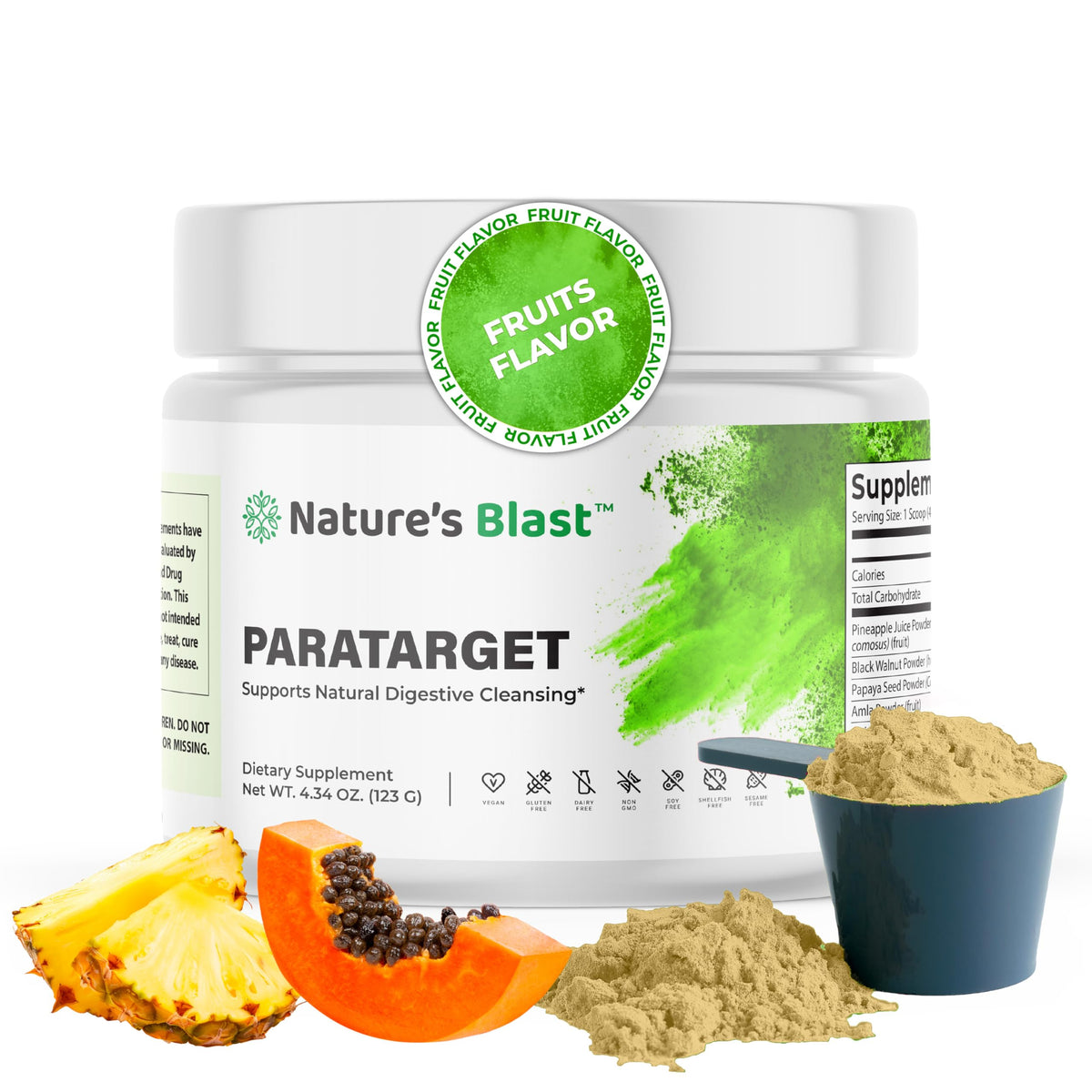 Front label of NATURES BLAST ParaTarget Gut Health Formula bottle