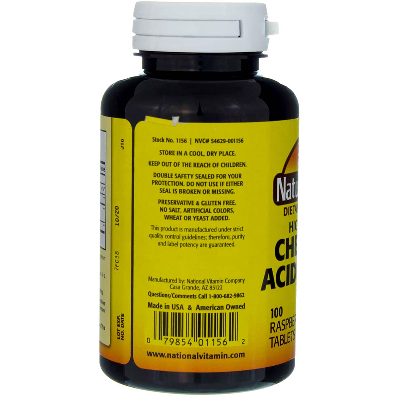 Close-up of Nature's Blend Acidophilus chewable raspberry label