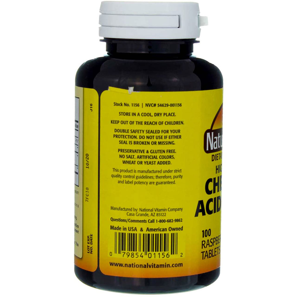 Close-up of Nature's Blend Acidophilus chewable raspberry label