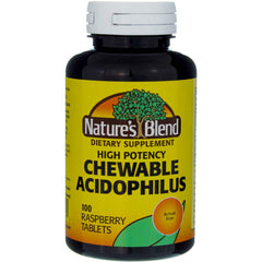 Nature's Blend Acidophilus Chewable Raspberry Flavor packaging and bottle in box