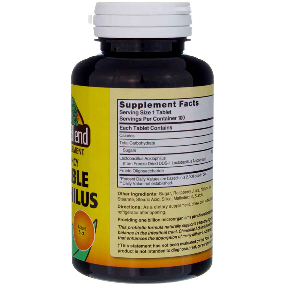 Storage refrigeration icon and guidance on Nature's Blend Acidophilus label