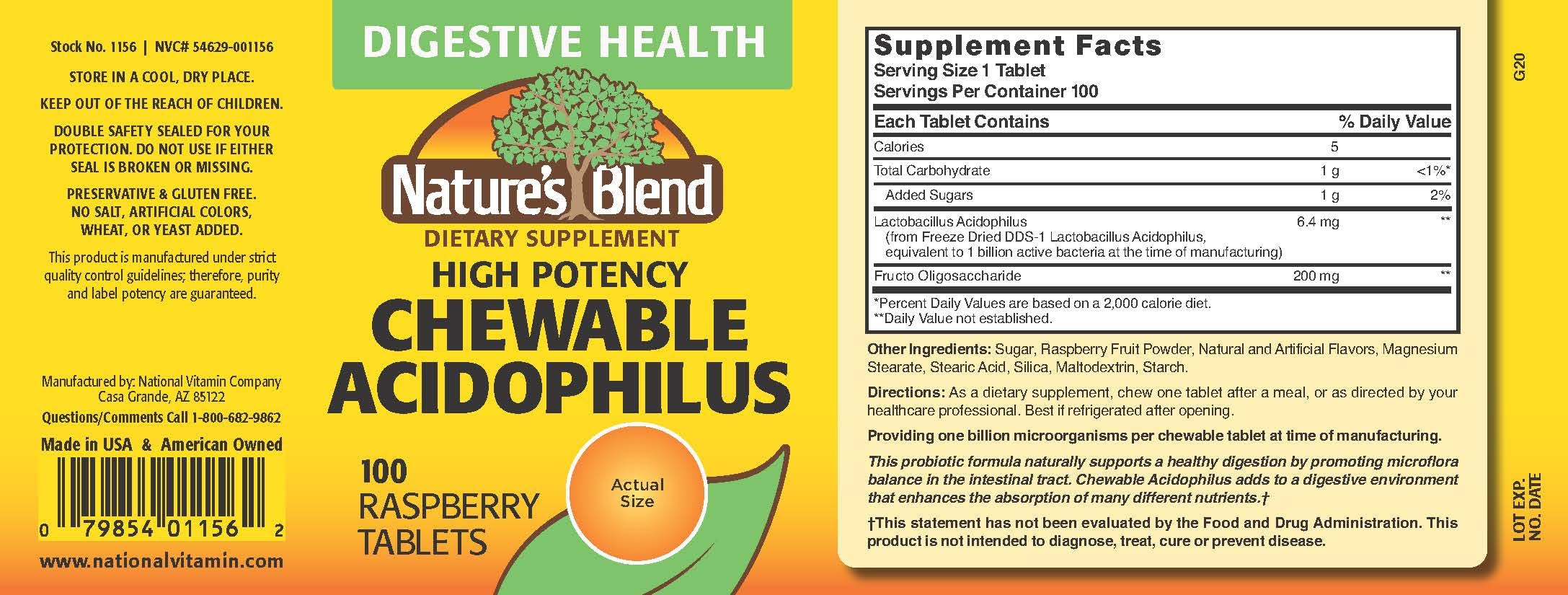 Close-up of Nature's Blend Acidophilus bottle label