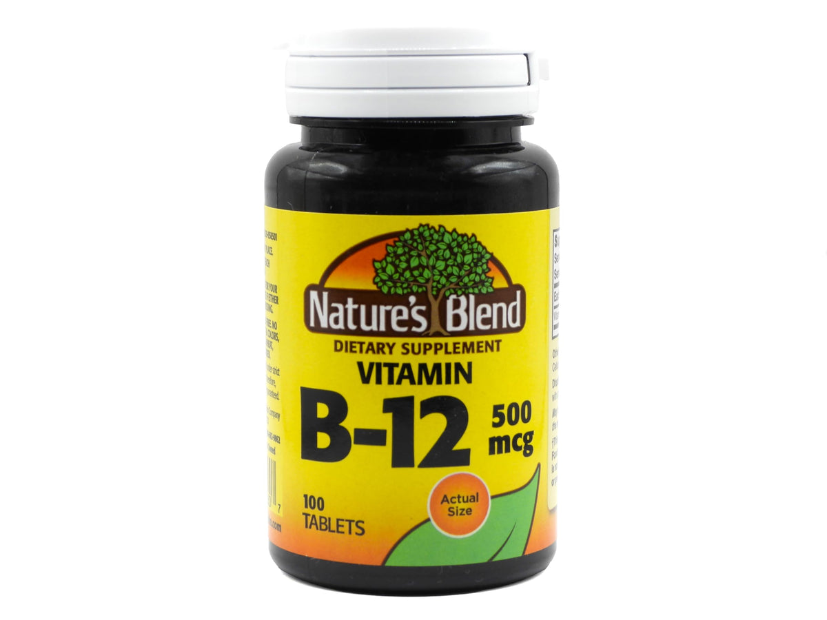 Nature's Blend Vitamin B-12 bottle label - 100 tablets