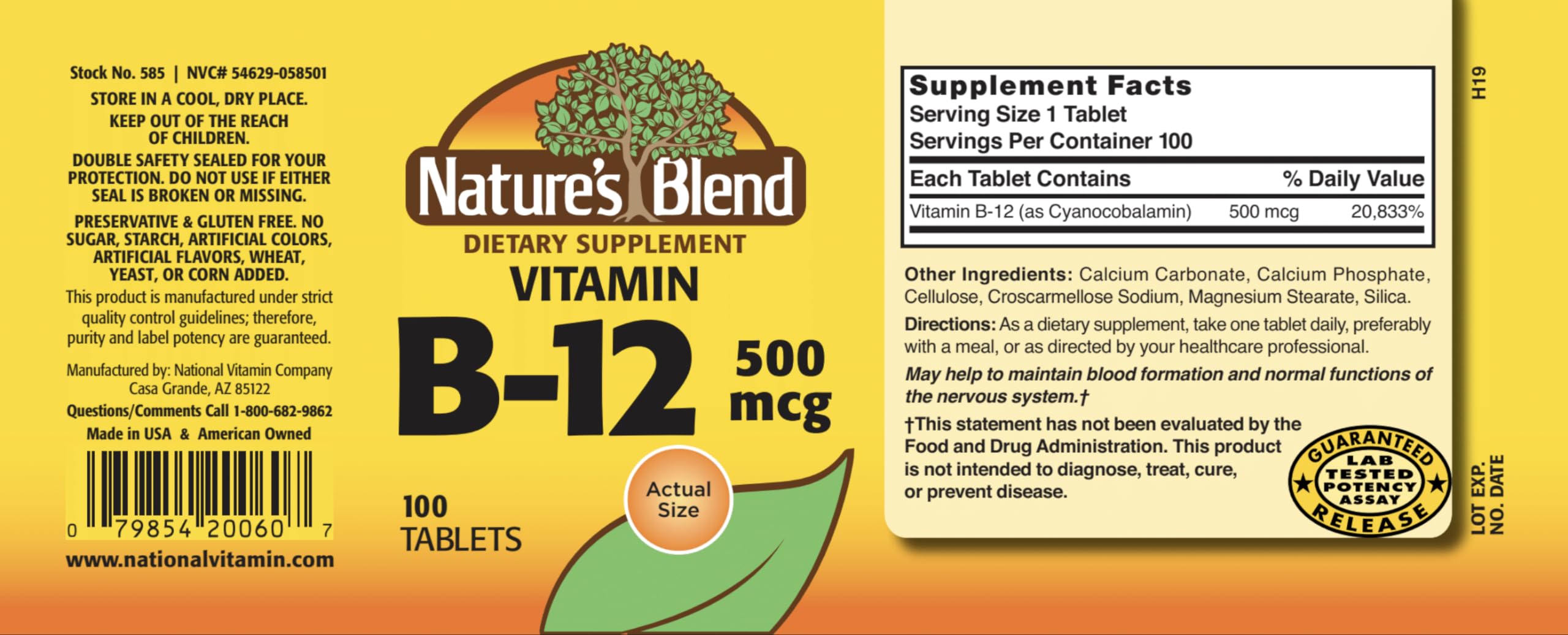 Close-up view of Vitamin B-12 500 mcg tablets
