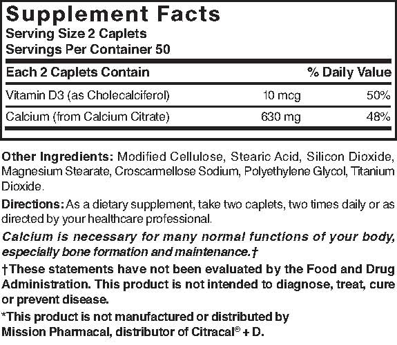 Caplets inside bottle of Nature's Blend Calcium Citrate with D3