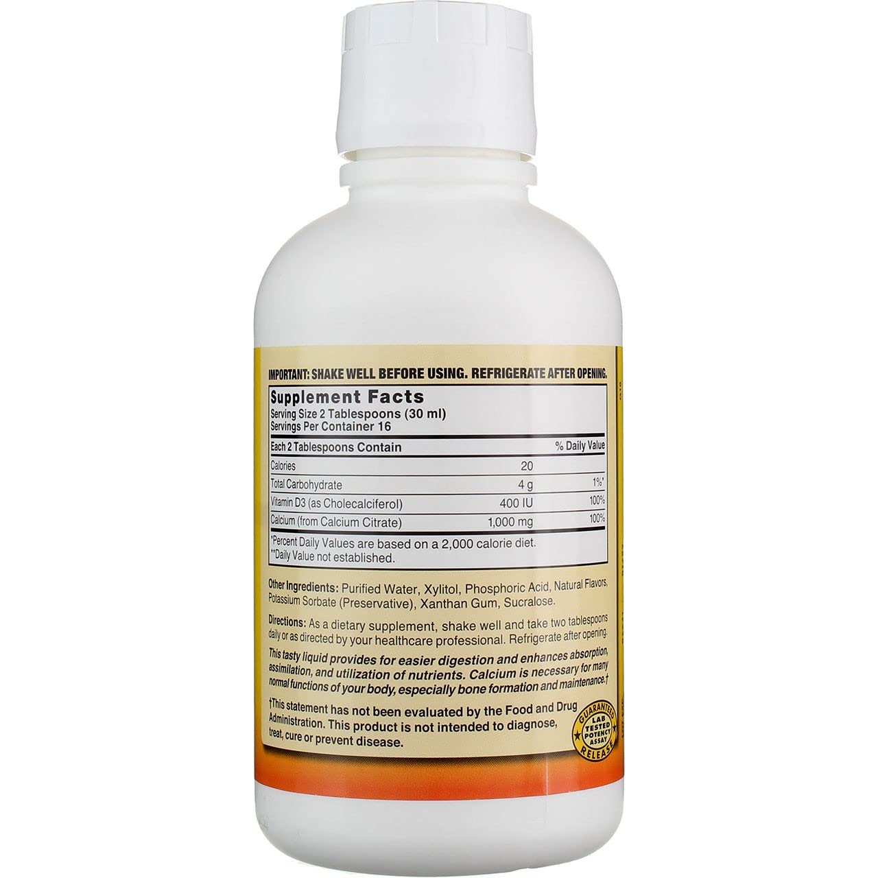 Calcium citrate 1000 mg per serving on bottle label