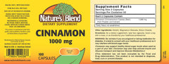 Nature's Blend Cinnamon 1000 mg 100 Caps bottle label close-up