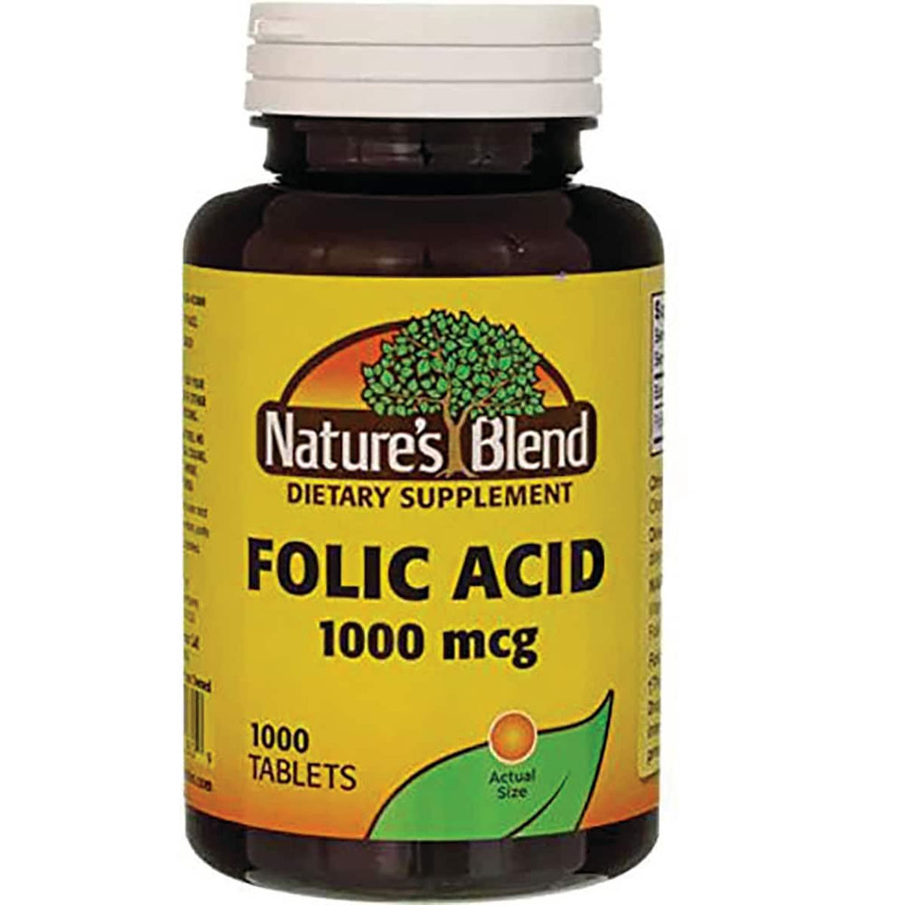 Bottle of Nature's Blend Folic Acid 1000 mcg with 1000 tabs