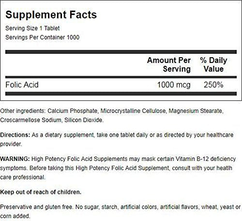 Close-up of Nature's Blend Folic Acid 1000 mcg tablets