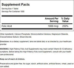 Close-up of Nature's Blend Folic Acid 1000 mcg tablets